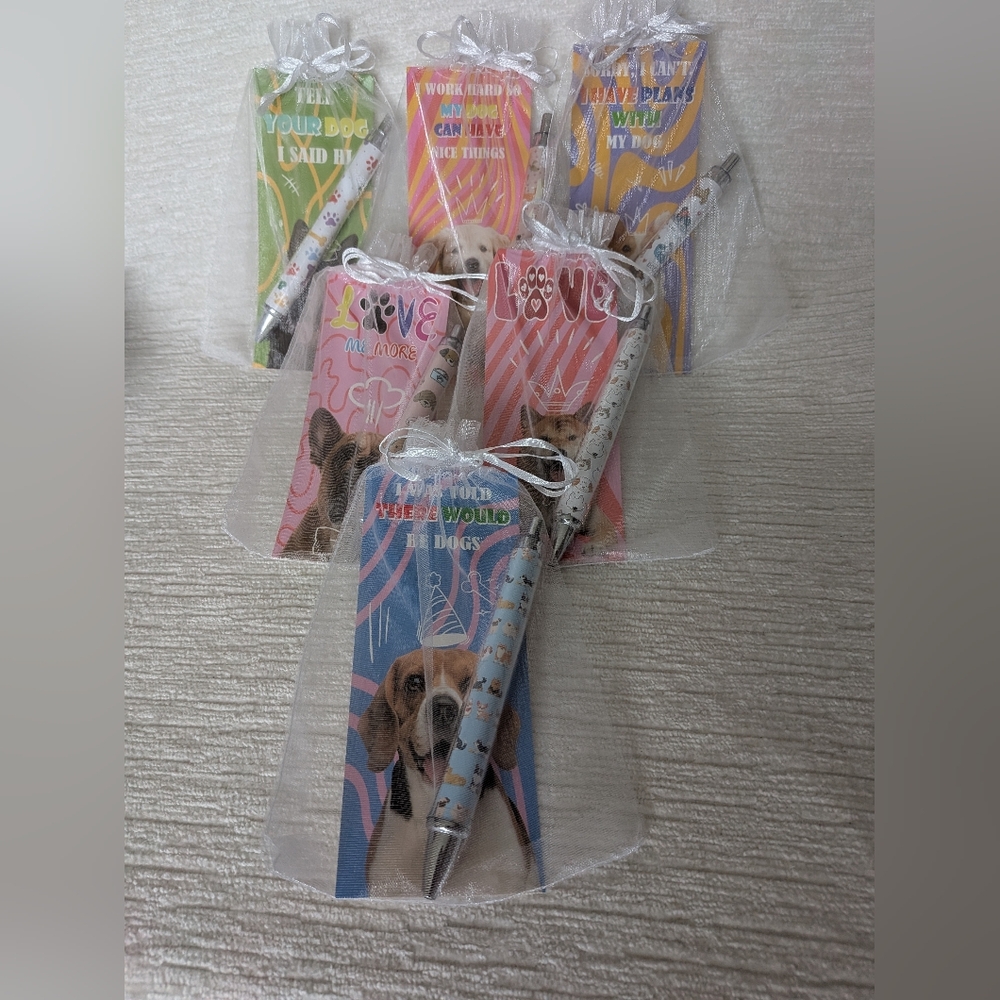Dog-Themed Pens Gifts Qty 6, Cute Click Pens And Bookmark In Organza Mesh Bags